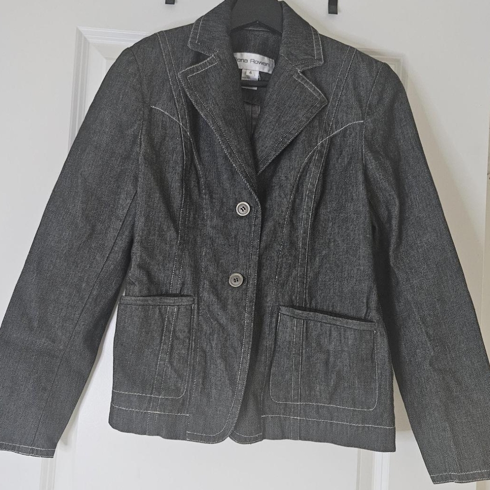 Gray Contrast Stitch Denim Blazer